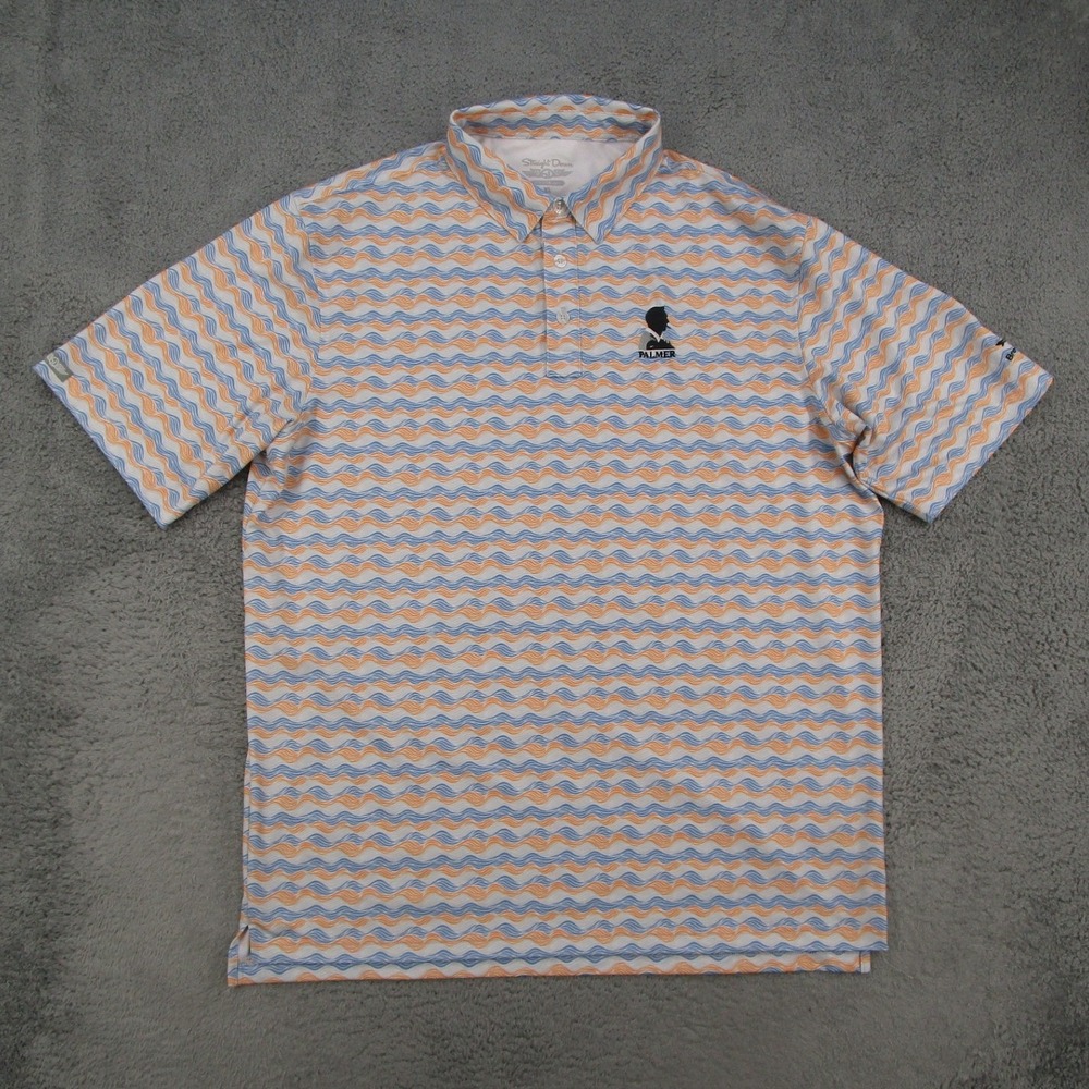 Straight Down Mens XL Performance Polo Orange Blue Wave Arnold Palmer Bro GC